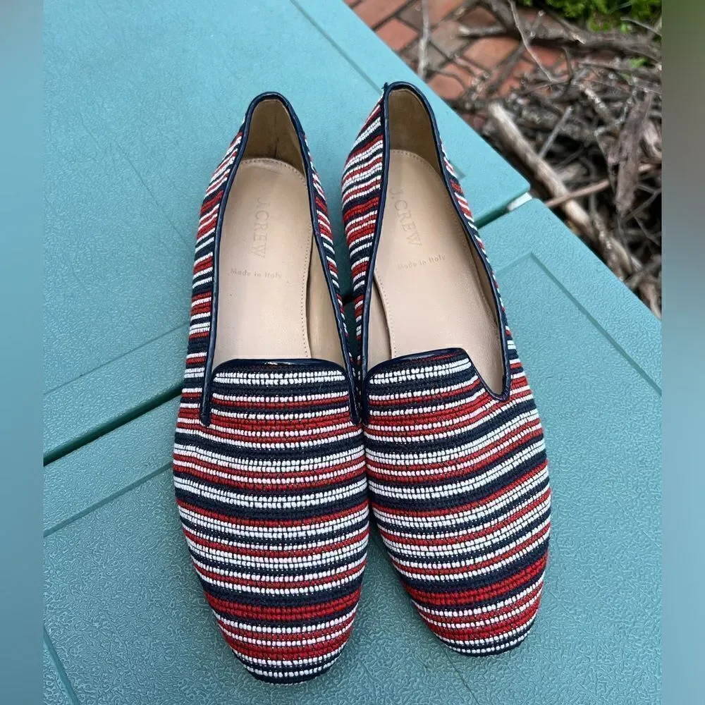 J Crew Embroidered Leather Driving Loafers